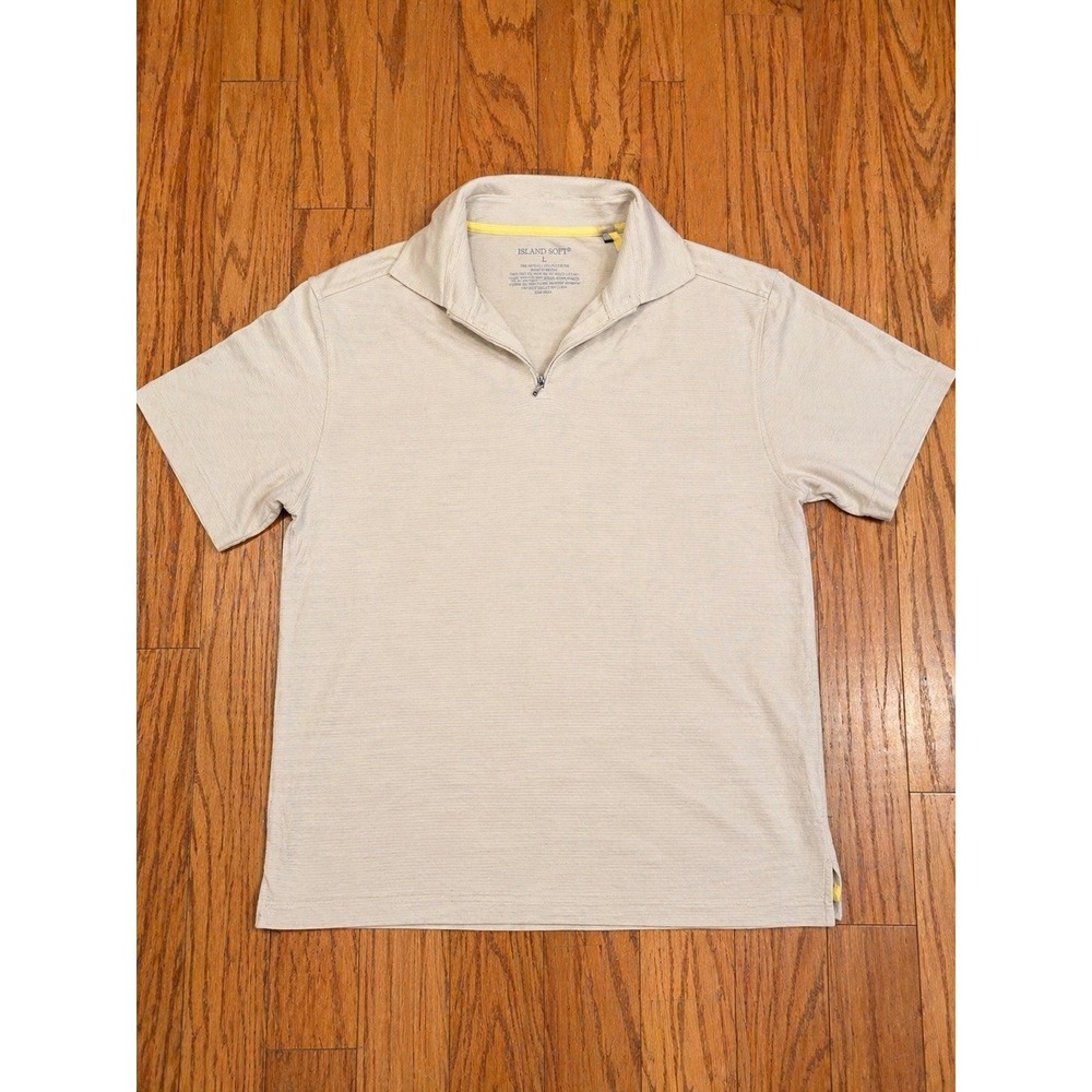 Island Soft Polo Shirt Mens Large Beige Modal Blend Performance Casual L